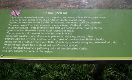 Tablica na szczycie Cieślara